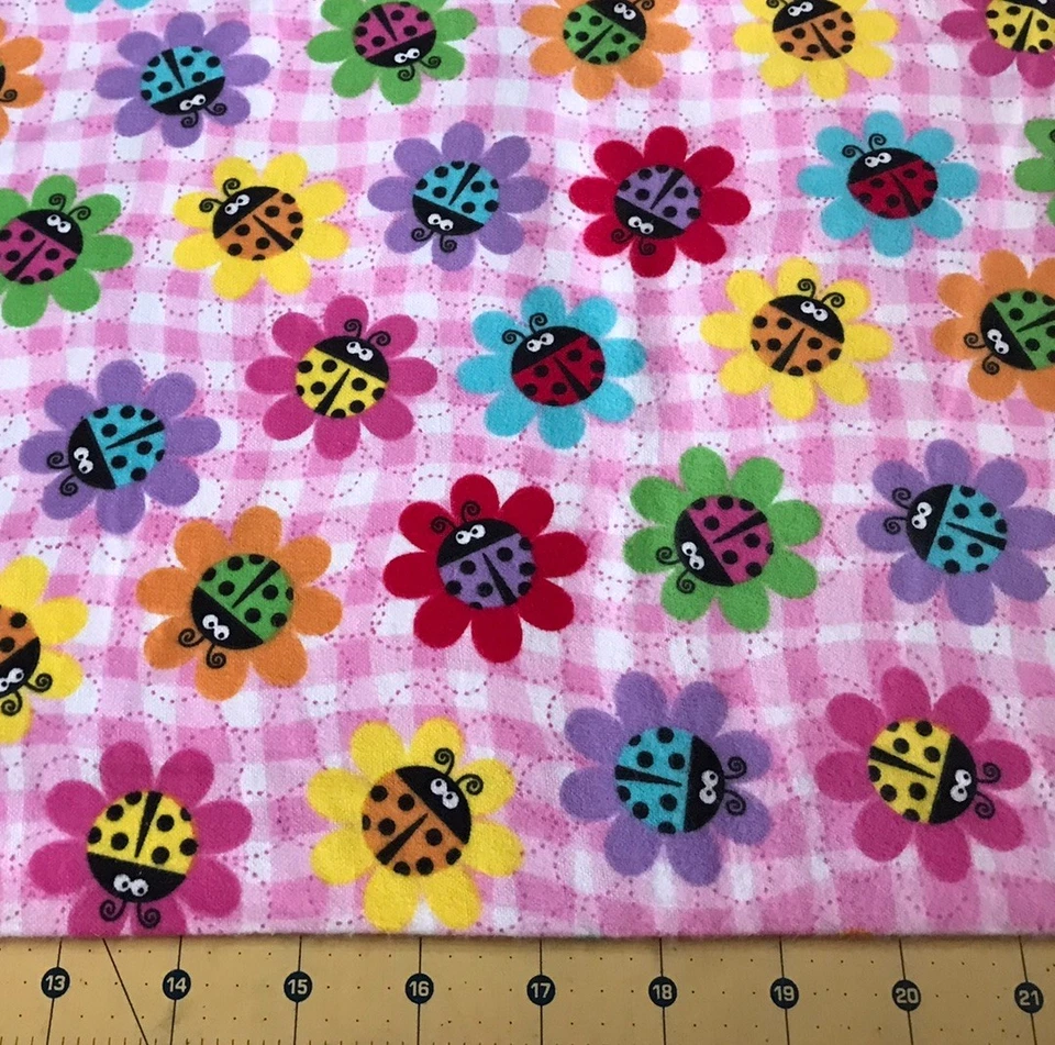Ladybugs on Flowers 22" X 41" Flannel Fabric #2197 - Image 1 of 1