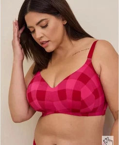 Torrid Curve Bra Women's Size 46DDD Plaid Pink Red Dream Wire Free Bra - Picture 1 of 11