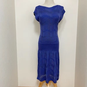 MISSONI Women’s Knitted V-Neck Dress 36 Ribbed Midi Length Designer Elegant - Picture 1 of 24