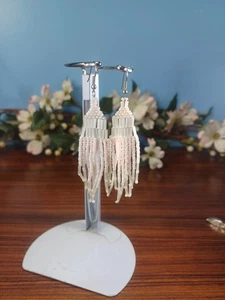 Southwestern Seed Bead Pink Dangle Drop Earrings Southwest Boho Jewelry - Picture 1 of 7