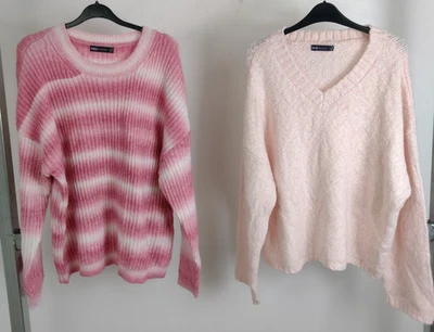 M&S Collection 2Pcs Bundle Size XL Pink V Neck Knit/Tie Dye Ribbed Jumper New F2 - Image 1 of 4