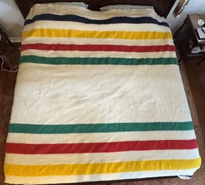 Vintage Hudson's Bay Blanket 8 Point King Size 100% Wool Made in England 92x105" - Picture 1 of 21