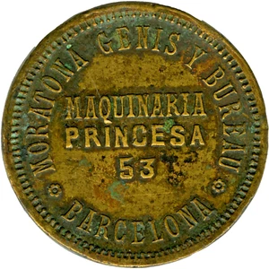 ☆ SPAIN ☆ ADVERTISING TOKEN • 1888 ☆ BARCELONA • MORATONA GENIS Y BUREAU  ☆D8816 - Bild 1 von 8