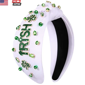 St.Patrick'S Day Headband for Women Green Shamrock Knotted Headbands Rhinestone - Picture 1 of 8