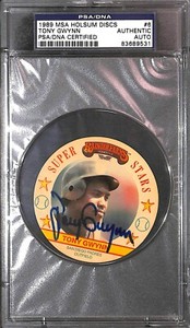 Tony Gwynn Signed 1989 MSA Rainier Farms Holsum Disc Baseball Card PSA/DNA COA