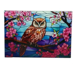 8x11 Tempered Glass Cutting/Chopping Board~Stain Glass Owl~Pink Flowers~Kitchen - Picture 1 of 1