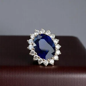Alianza de oro de 18 quilates zafiro corte ovalado 7,20 quilates diamante natural cultivado en laboratorio azul - Imagen 1 de 9