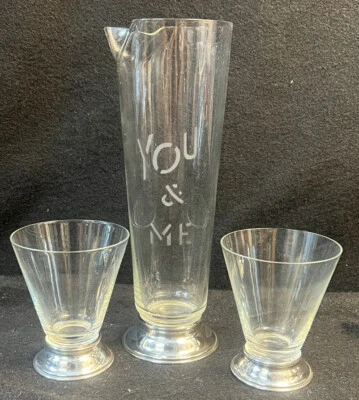 Juego de vasos jarra de martini de vidrio de plata esterlina Wallace YOU & ME Art Deco Foto 1 de 4