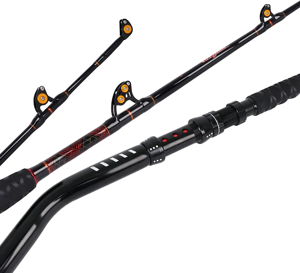 Caña de arrastre a tope doblada 2 piezas bote extra pesado de agua salada caña de pescar en alta mar Foto 1 de 4