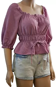 Lush Women's Square Neck Blouse puff half sleeve Top lavender NWT - Picture 1 of 8