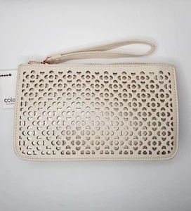 NEW Colette Willow Punchout Clutch Wallet Womens 23x14cm Beige Silver w Dust Bag - Picture 1 of 9