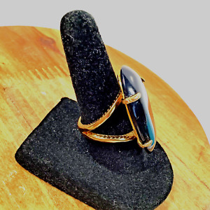Artisan Gold Tone Black Onyx Ring Size 7 1/2" Prong Setting