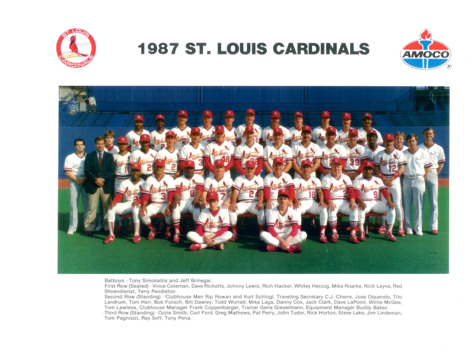1987 ST. LOUIS CARDINALS TEAM PHOTO BASEBALL MISSOURI COLEMAN SMITH MCGEE HERR