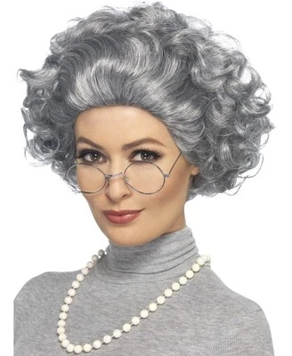 Kit de vestir elegante para abuela adulta conjunto de pelucas, gafas y perlas de Smiffys Foto 1 de 2