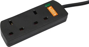 2 Way Gang Extension Lead, 10 Metres Cable Surge Protected (Black) - Picture 1 of 2