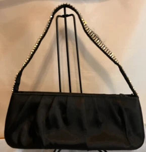 Valerie Stevens Women's evening Satin bag envelope faux jewel Black - Picture 1 of 5