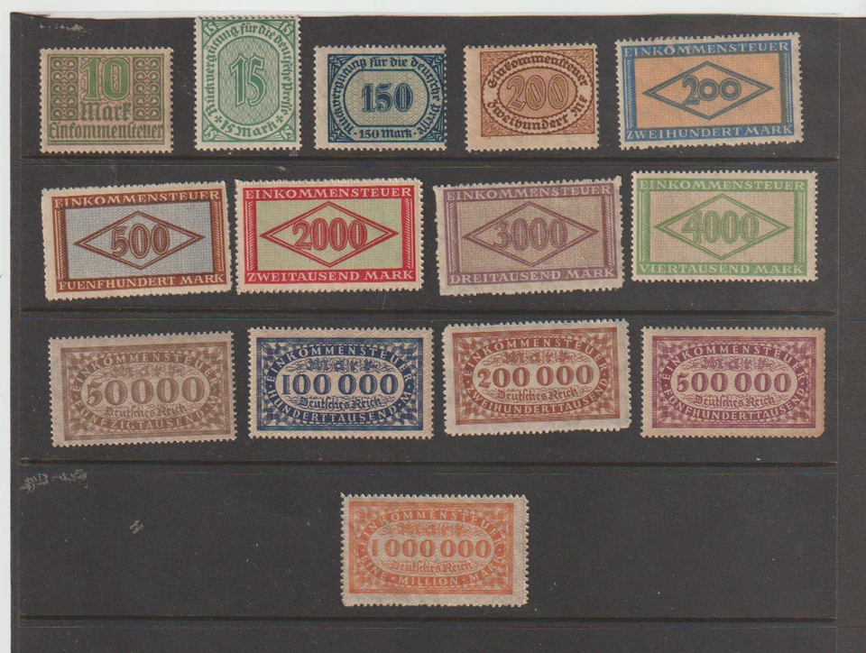 14 Different Germany Revenue Weimar Republic Inflationary stamps MNH 1920's - Image 1 of 1