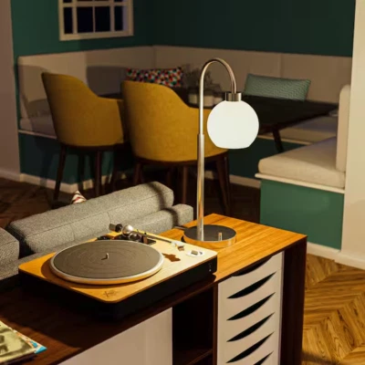 拉丝钢饰面蛋白石灯罩台灯27英寸 — 第 1/4 张图片