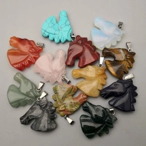 12pcs/lot stone Horse head mixed Pendants & necklaces charm Animal pendant DIY - Picture 1 of 4