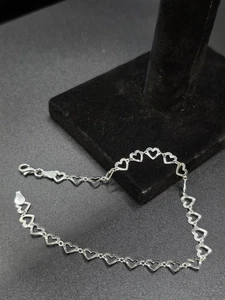 925 Sterling Silver Heart Bracelet/Anklet New Made In Italy - Picture 1 of 3