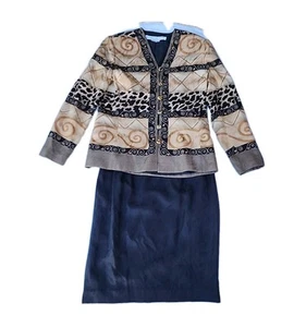 VTG Anne Crimmins For UMI Silk Cheetah Print Jacket & Skirt Career Suit Sz 10 EC - Picture 1 of 16