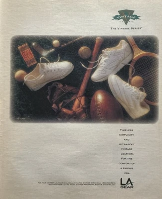 Tênis retrô L.A. Gear “Vintage Series” 1993 impressão anúncio — sapatos brancos clássicos  - Imagem 1 de 3