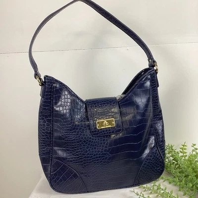 Tommy Hilfiger Blue Croc Embossed Faux Leather Purse Shoulder Bag - Image 1 of 4