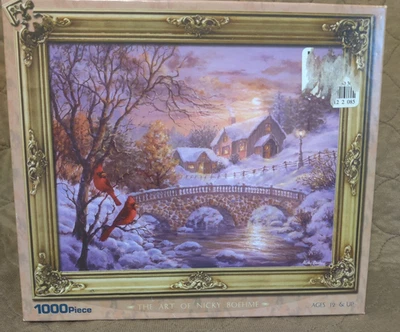 The Art of Nicky Boehme 1000 pc Framed Puzzle 25 x 18" New Sealed Winter Sunset - Image 1 of 3