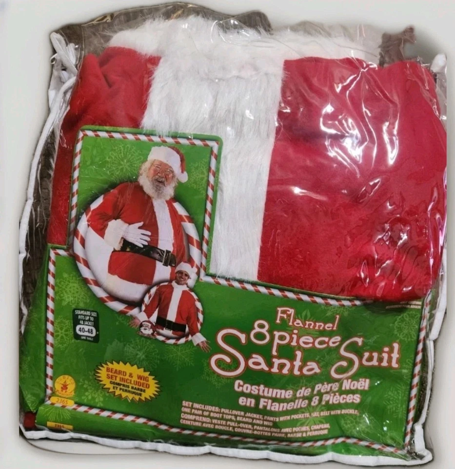 Vintage Rubie's Santa Suit Set 8pc Standard Size 40-48 Flannel Costume Set  - Image 1 of 4