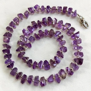 Collar de gemas de amatista natural tamaño 6 a 9 mm pepitas facetadas 16,5" - Imagen 1 de 8
