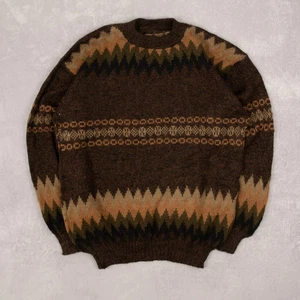 Vintage 90er gemusterter Strickpullover M Acryl Herren braun Opa - Bild 1 von 6
