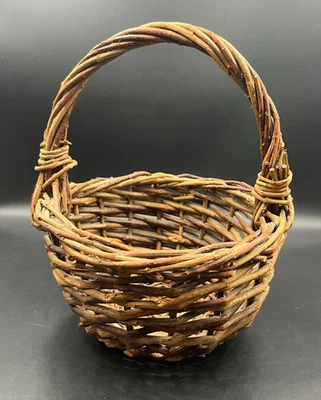 Brown Twisted Handwoven Vine Rustic Primitive Basket with Handle - Image 1 of 4