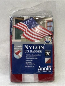 American USA Banner Flag Nylon 2.5’ x 4' Pole Sleeve Embroidered Stars All Weath - Picture 1 of 2