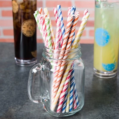 (144 ) PAPER ASSORTED STRAWS 7 3/4" JUMBO UNWRAPPED DRINK/ECO-FRIENDLY/USA MADE - Image 1 of 4