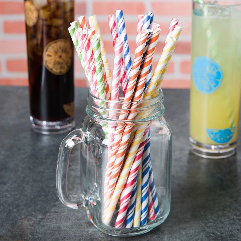 (144 ) PAPER ASSORTED STRAWS 7 3/4" JUMBO UNWRAPPED DRINK/ECO-FRIENDLY/USA MADE - Image 1 of 4