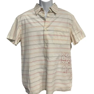 French Connection Shirt Mens L Ivory Button Up Short Sleeve Embroidered Floral - Image 1 of 4