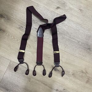 Trafalgar Burgundy Red Woven Web Suspenders Leather Button Fittings