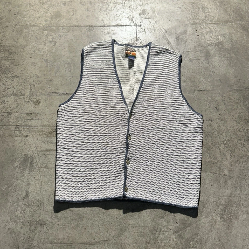Colete de malha vintage anos 90 High Sierra masculino tamanho XL branco azul feito em Hong Kong - Imagem 1 de 4