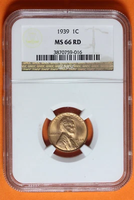 1939 Red NGC MS66RD Lincoln Wheat Cent 1c #B38885 - Image 1 of 2