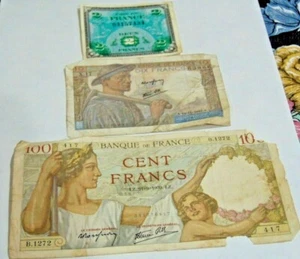 3 Vintage WW2 France Banknotes Money Banque De L'Algerie - Picture 1 of 2