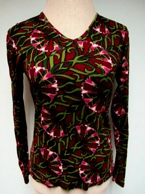 VTG ST JOHNS BAY Stretch Cotton Knit Top Lily Floral Red Wine Burgundy Pink M EU - Image 1 of 4