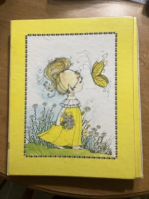 Vintage Mead 1976 Yellow Tri Fold Binder Folder Girl With Butterfly - Image 1 of 4