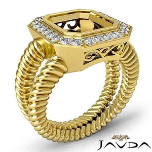 Anillo de compromiso de diamantes semi montados con bisel de halo corte esmeralda de oro amarillo de 14 k de 0,35 quilates - Imagen 1 de 6
