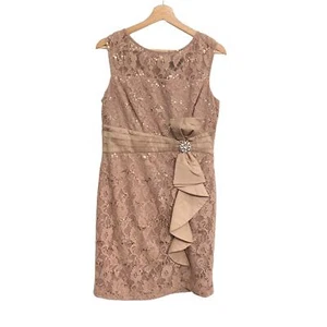 Jessica Howard Cocktail Ribbon Jewel Beige Sequin Sleeveless - Picture 1 of 6