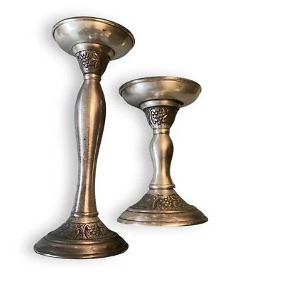 Pottery Barn Candlestick Pair Primitive Farmhouse English Cottage Silver tone  - Image 1 of 4