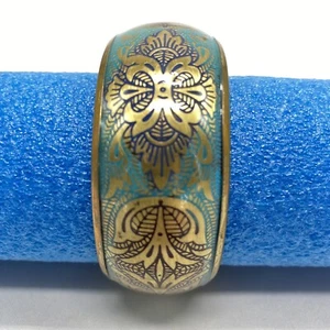 Vintage Blue Gold Enamel Chunky 1" Bangle Bracelet Heart Cutouts Statement Piece - Picture 1 of 6