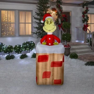 Grinch inflable animado de Navidad soplado por aire Gemmy 5,5"" que sale de la chimenea - Imagen 1 de 2
