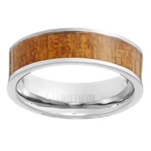 Anillo de boda para mujer con incrustaciones de titanio con incrustaciones de secuoya marrón claro de 6 mm - Imagen 1 de 7
