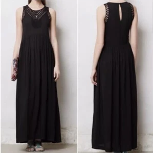 Anthropologie mermaid macrame Women Black Long Midi maxi dress crochet Size M - Picture 1 of 13