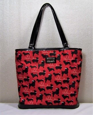 LULU Guiness Rojo y Negro Perros Bolso de Mano Cartera Caniche Dachshund Scottie Animal Foto 1 de 4